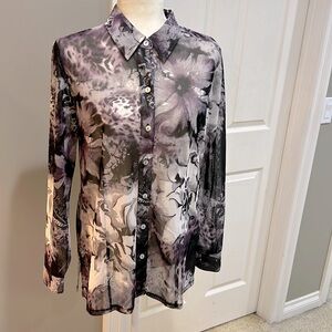 Chico's Black and Gray Floral Blouse